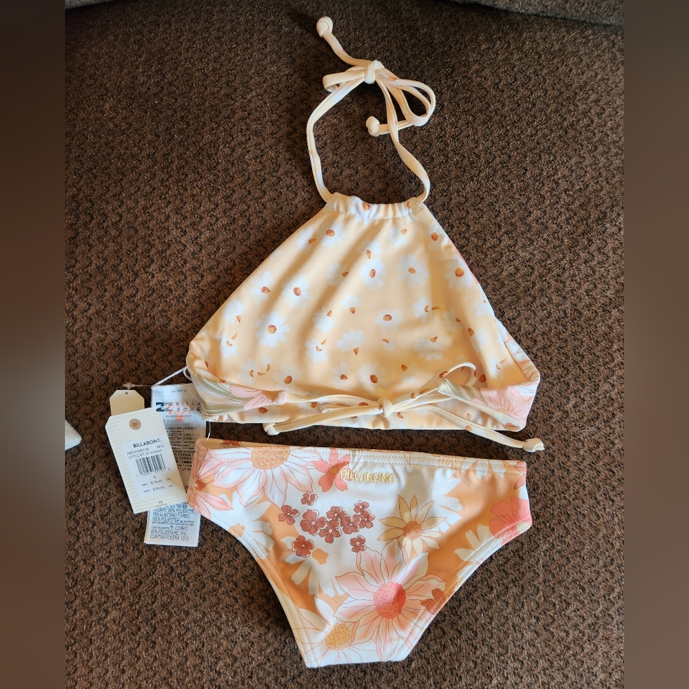 Billabong Girl's Little Bit of Sunshine High Neck Two Piece Swim Set NWT - Picture 2 of 6